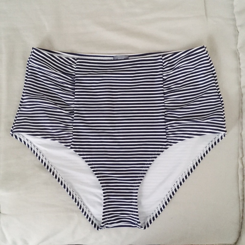 High waisted striped swim bottoms